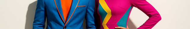 man and woman in bold color fashion